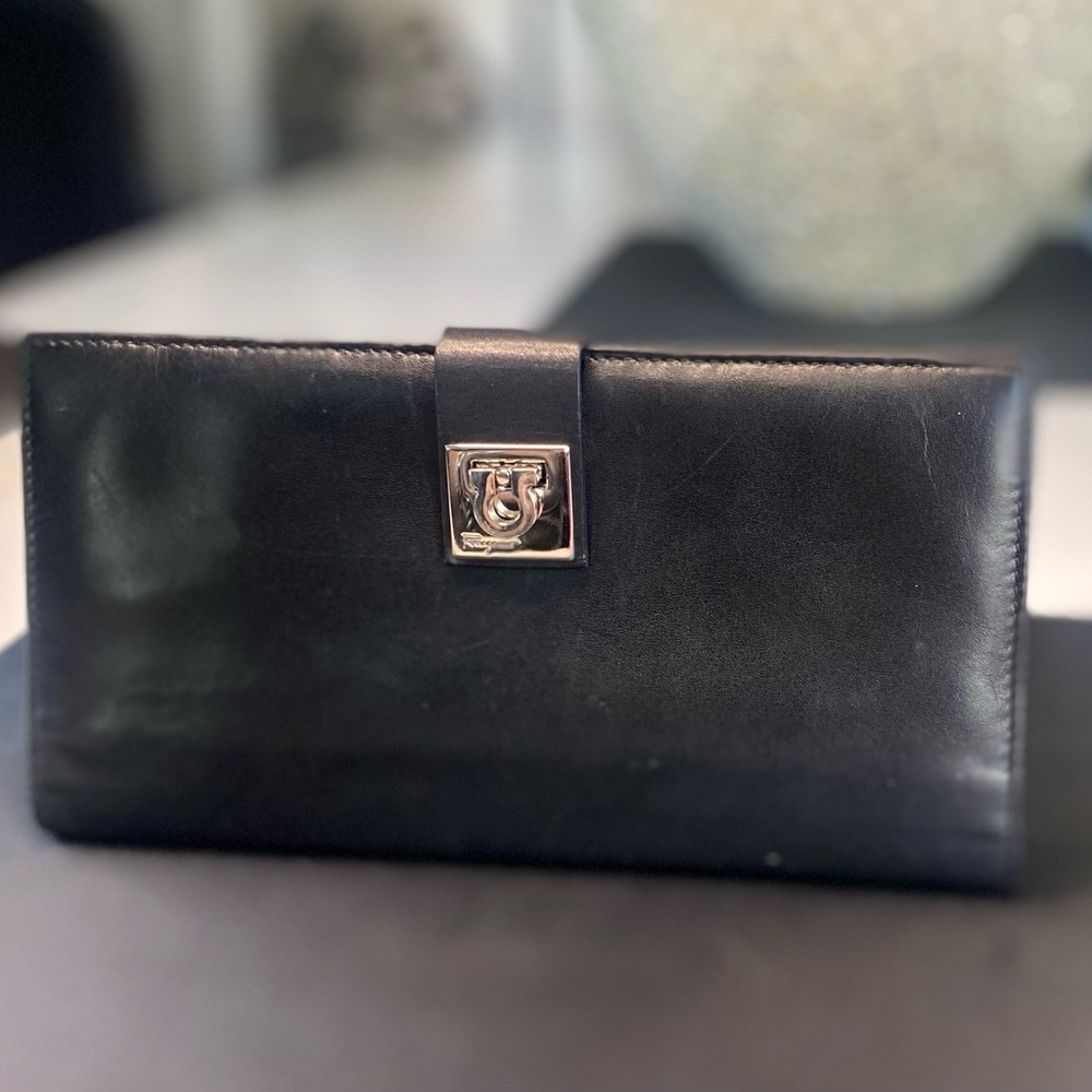 Salvatore Ferragamo long black wallet